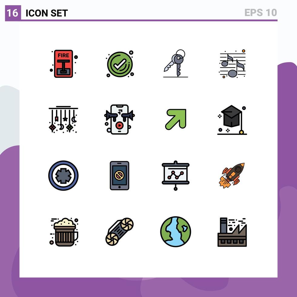 voorraad vector icoon pak van 16 lijn tekens en symbolen voor maan nacht sleutel partij muziek- bewerkbare creatief vector ontwerp elementen