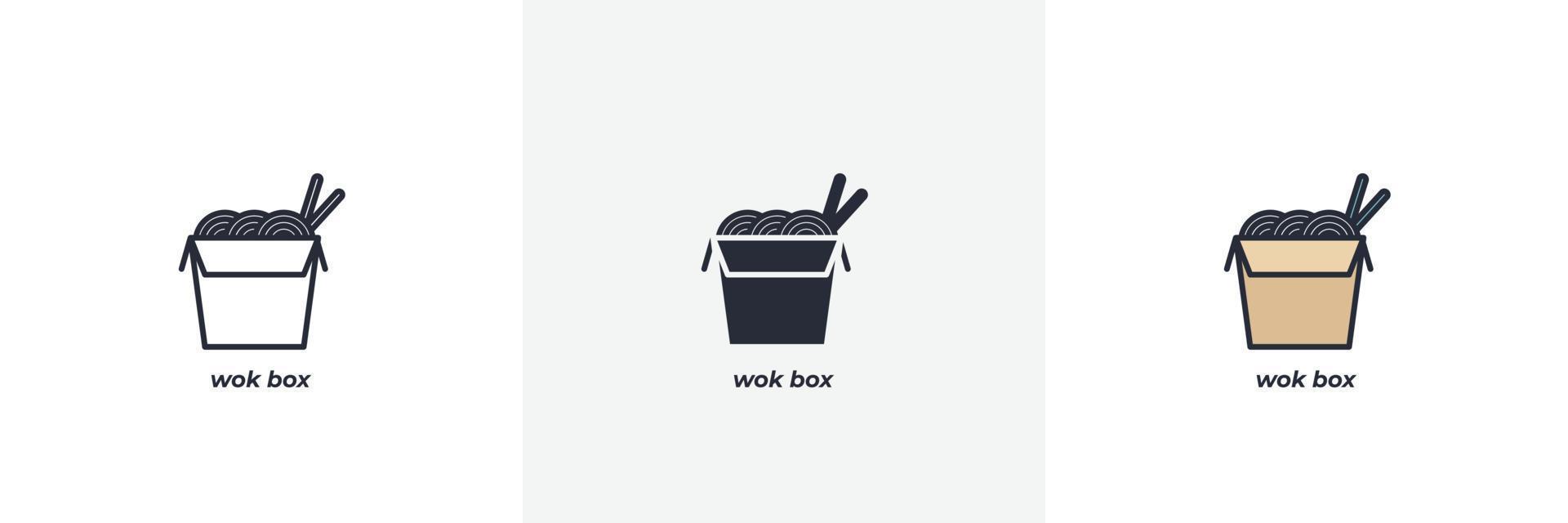 wok doos icoon. lijn, solide en gevulde schets kleurrijk versie, schets en gevulde vector teken. idee symbool, logo illustratie. vector grafiek