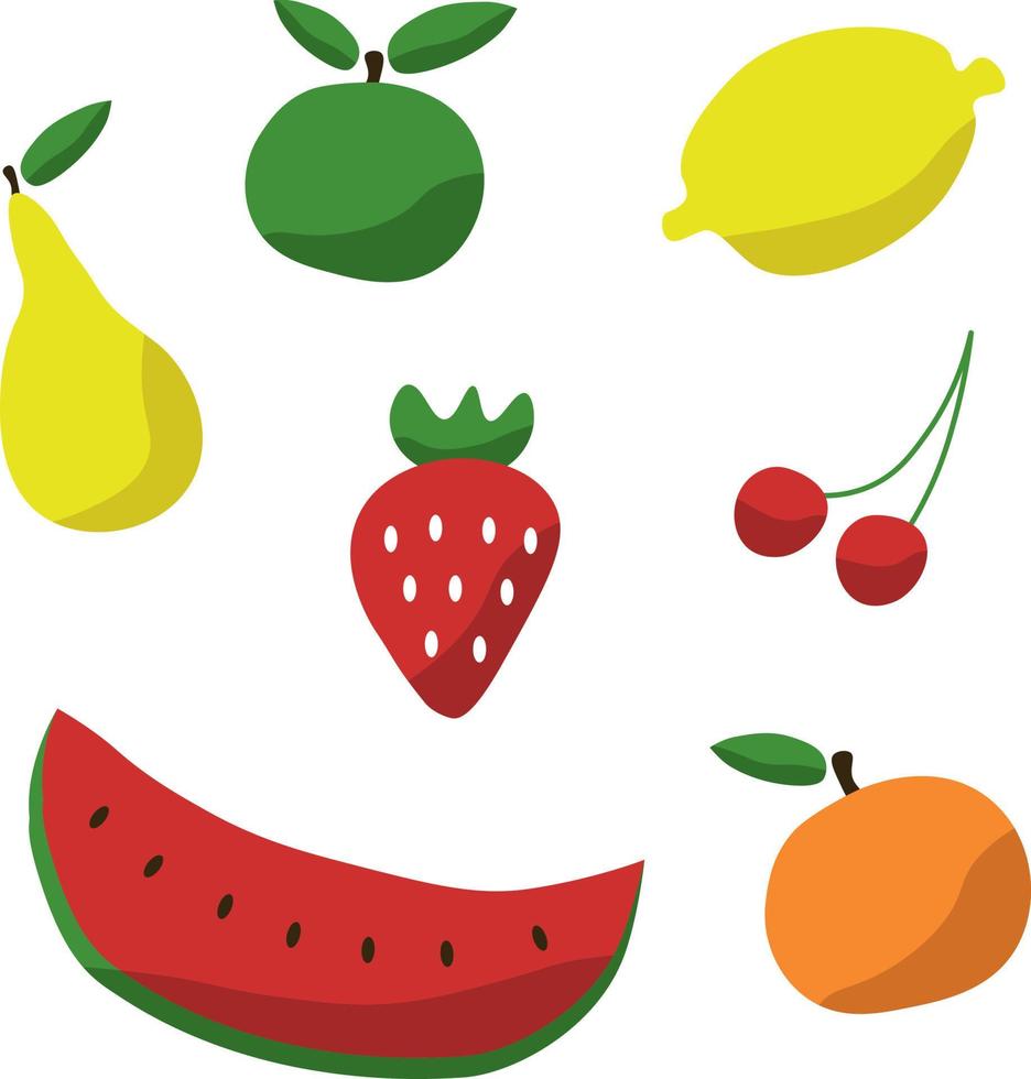 fruit en bessen, vector set. getrokken fruit met schaduwen.