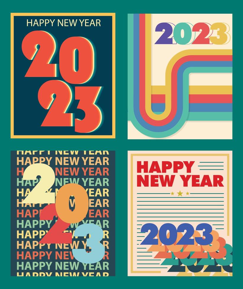 reeks nieuw jaar 2023 poster in retro wijnoogst stijl vector illustraties eps10