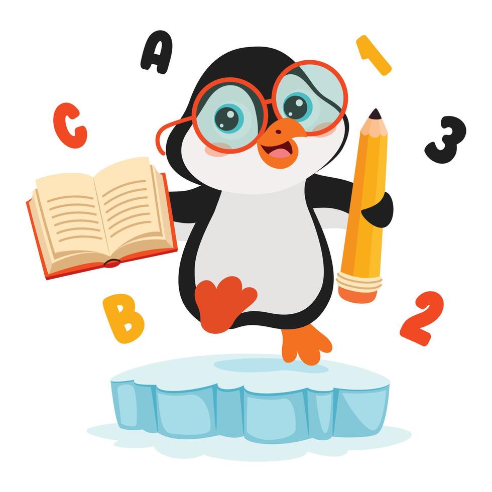 onderwijs illustratie met tekenfilm pinguïn vector