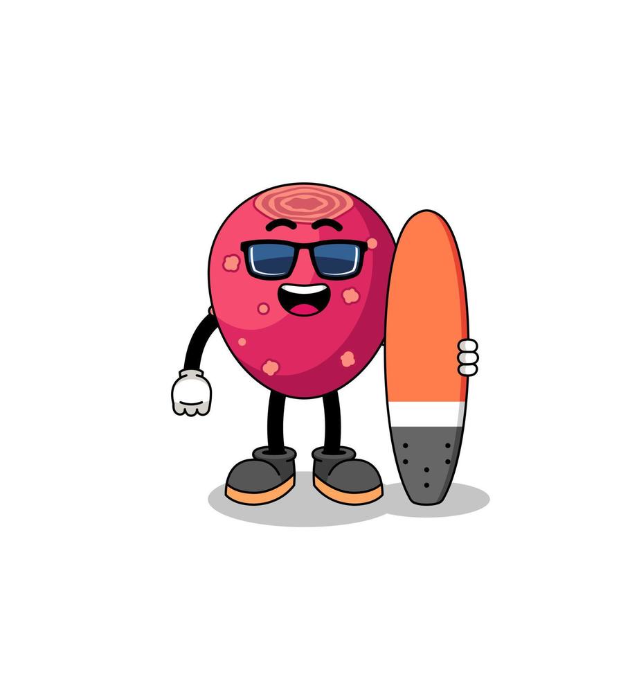 mascotte tekenfilm van stekelig Peer net zo een surfer vector