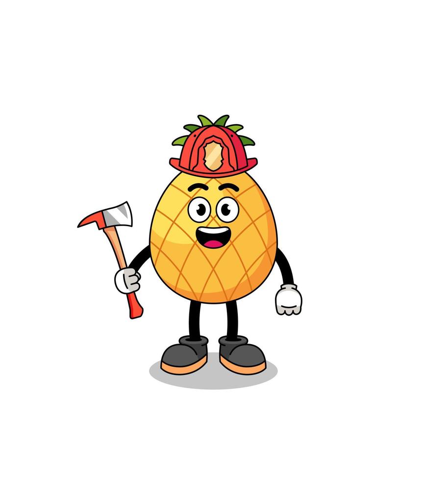 tekenfilm mascotte van ananas brandweerman vector