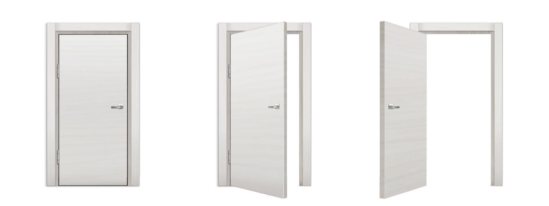 wit houten deur in open, gesloten, op een kier positie vector