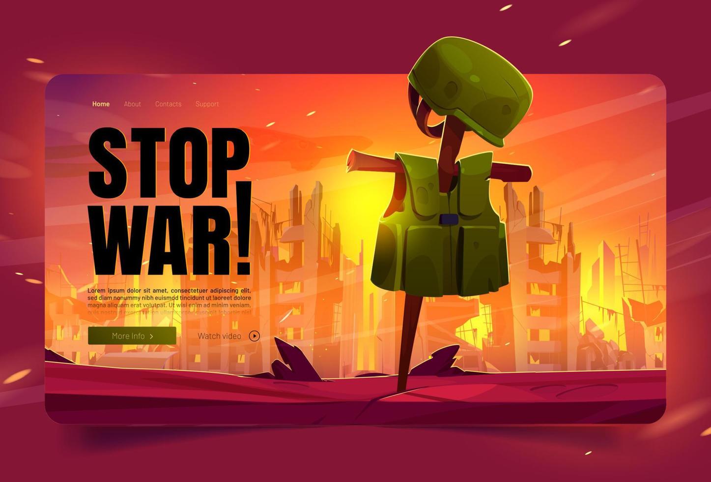 hou op oorlog landen bladzijde sjabloon, tekenfilm vector