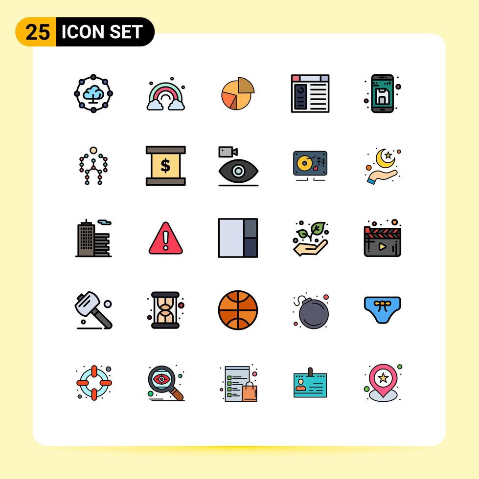 25 thematisch vector gevulde lijn vlak kleuren en bewerkbare symbolen van website computer bedrijf app taart bewerkbare vector ontwerp elementen