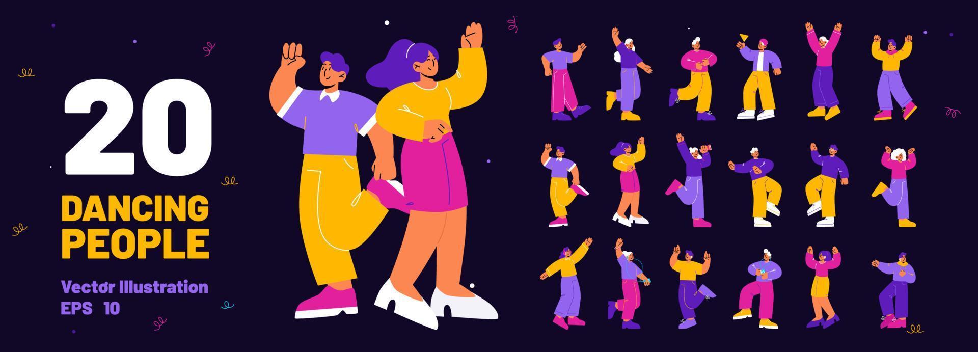 dansen mensen, gelukkig personen in verschillend poses vector