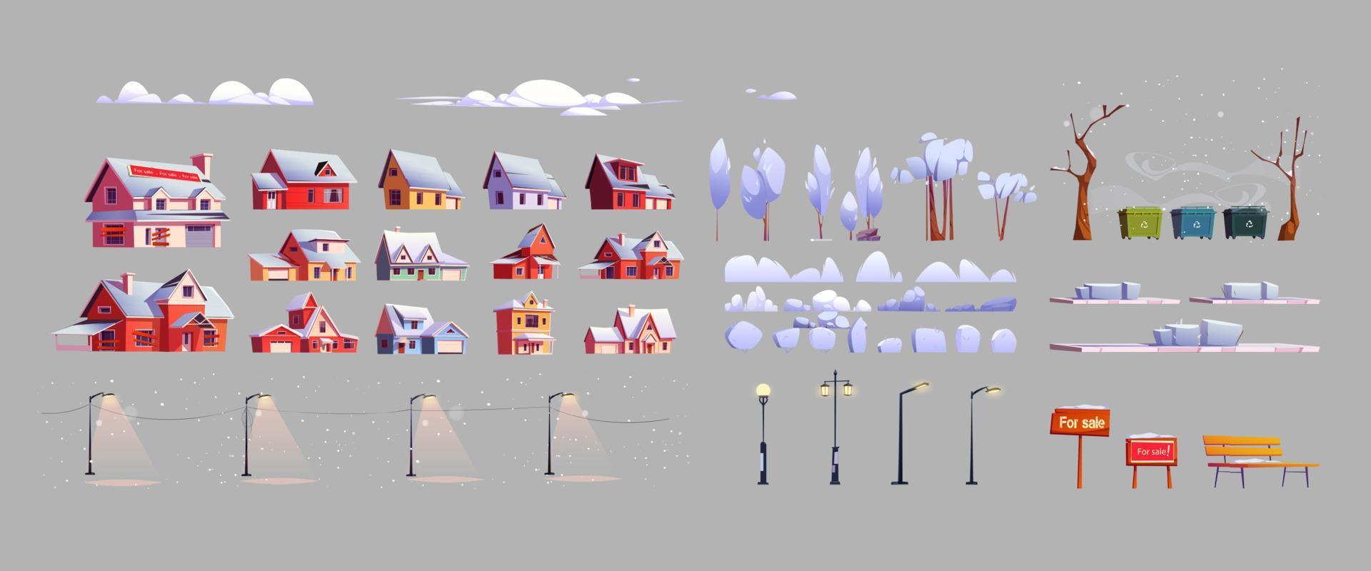 winter stad bouwer set, vector illustratie