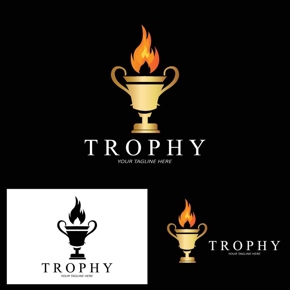 trofee logo ontwerp, prijs winnaar kampioenschap trofee vector, succes merk vector