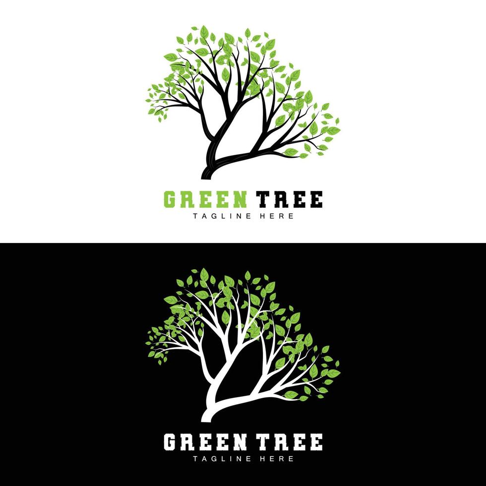 groen boom logo ontwerp, bonsai boom logo illustratie, blad en hout vector