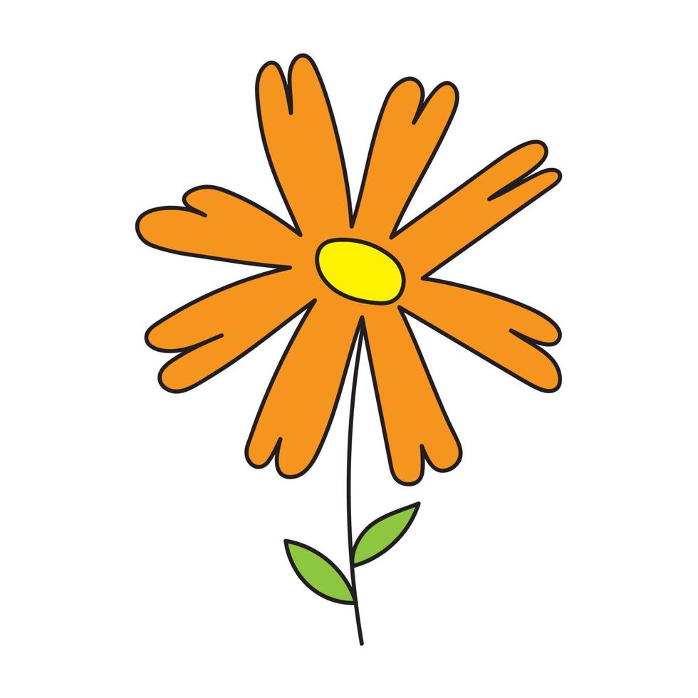 mooi schattig bloem kleur met bladeren geïsoleerd vlak ontwerp. vector