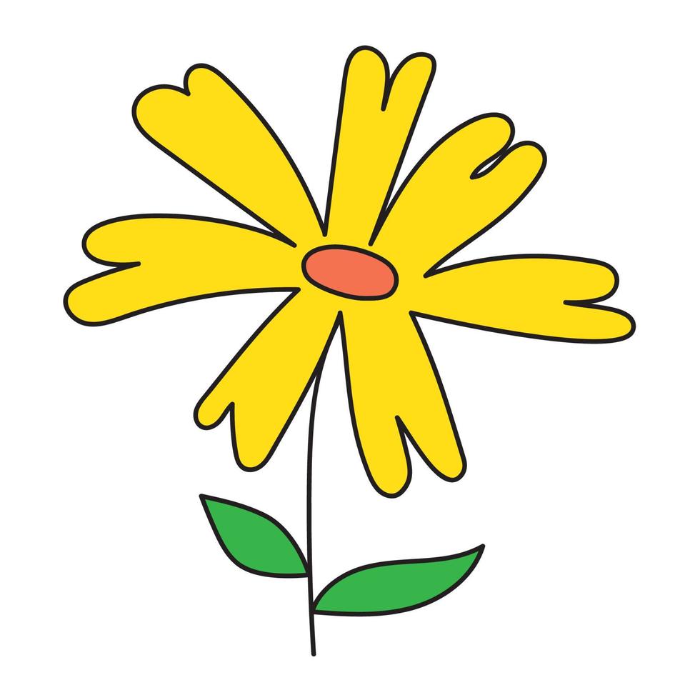 mooi schattig bloem kleur met bladeren geïsoleerd vlak ontwerp. vector