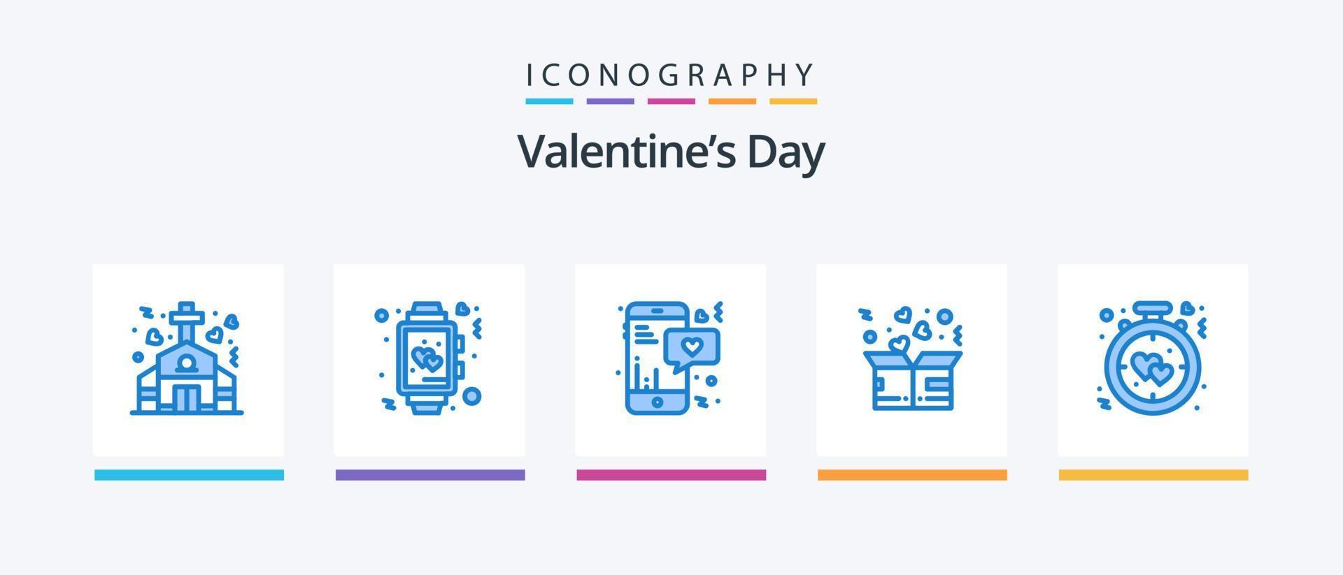 valentijnsdag dag blauw 5 icoon pak inclusief liefde. doos. bruiloft. bijdrage. tekst. creatief pictogrammen ontwerp vector