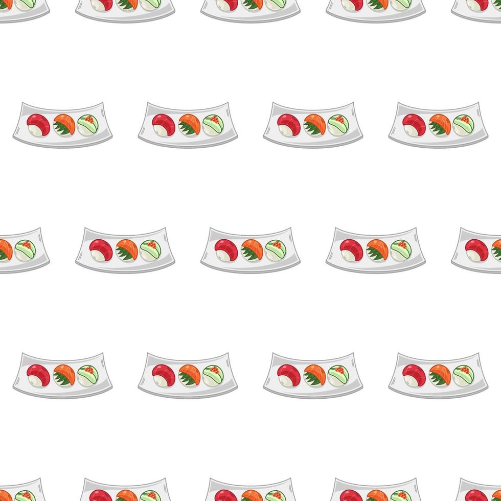 tekenfilm sushi temari, Japans voedsel naadloos patroon Aan kleurrijk achtergrond vector