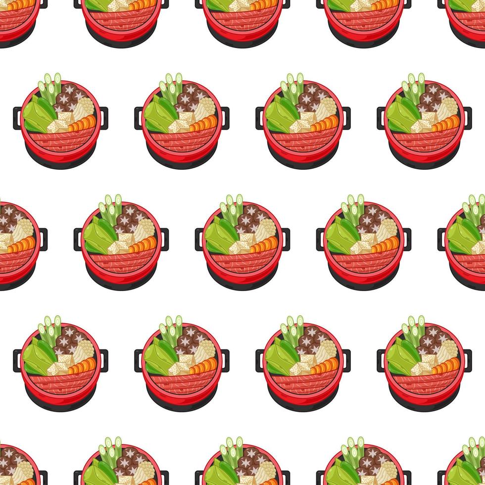 tekenfilm sukiyaki, Japans voedsel naadloos patroon Aan kleurrijk achtergrond vector