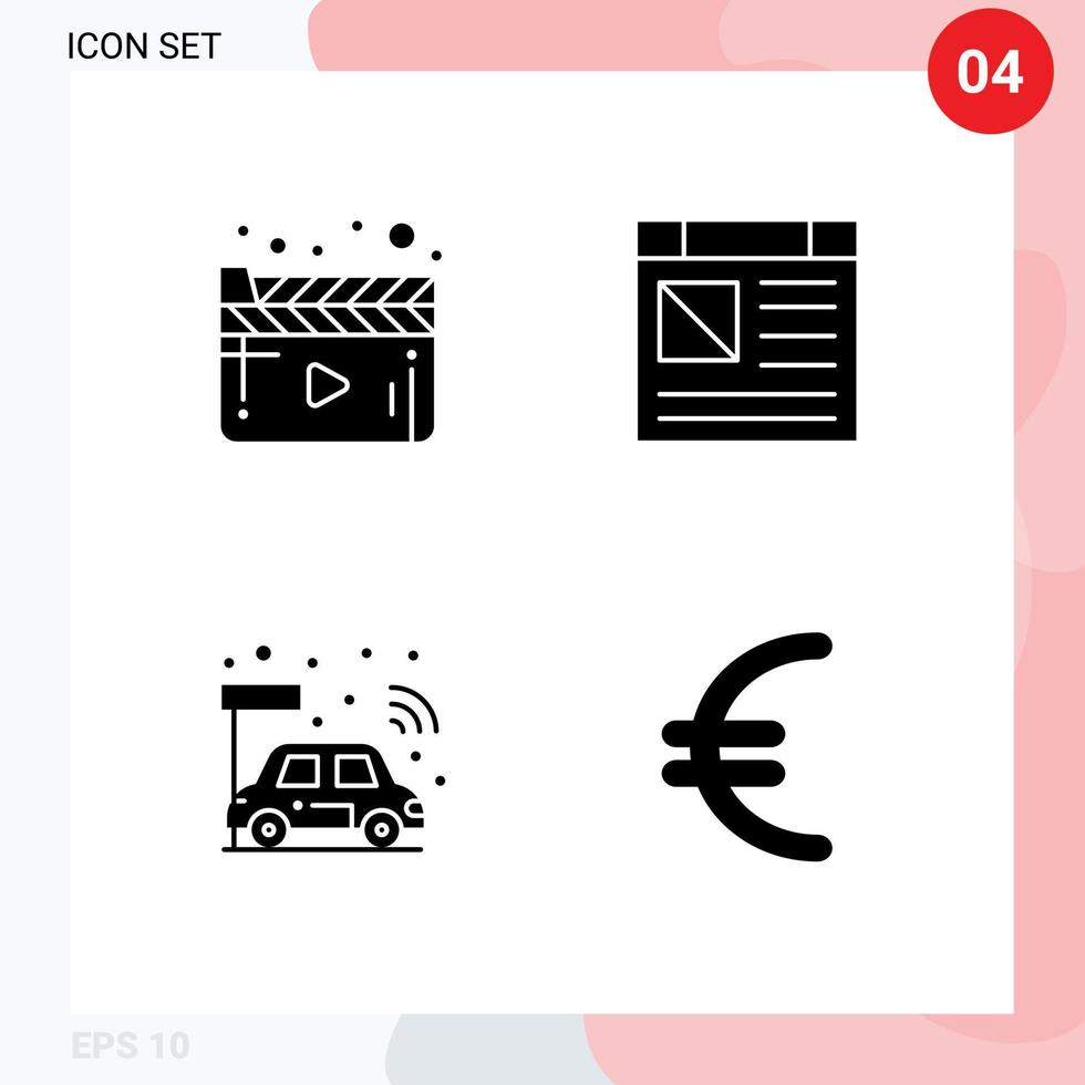 bewerkbare vector lijn pak van 4 gemakkelijk solide glyphs van bioscoop CPU video bladzijde slim bewerkbare vector ontwerp elementen