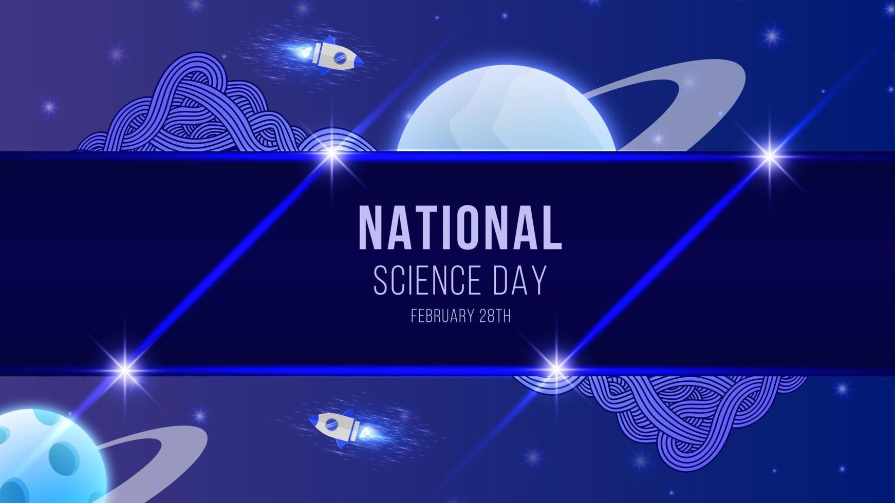 nationaal wetenschap dag blauw achtergrond ontwerp met tekening en ruimte vector