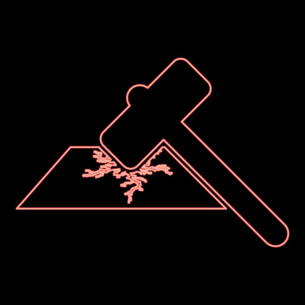 neon slee hamer breekt moeilijk oppervlakte met vorming van sterk scheuren icoon zwart kleur vector illustratie vlak stijl beeld rood kleur vector illustratie beeld vlak stijl