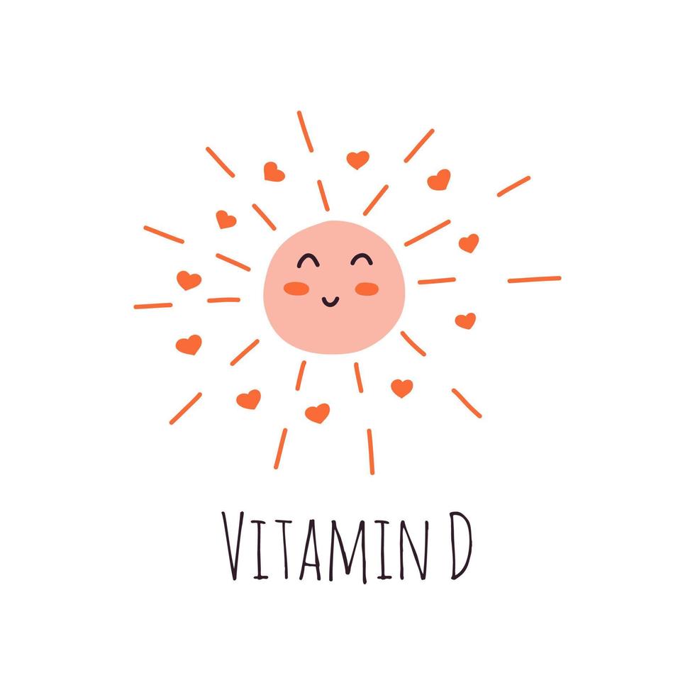 vrolijk zon glimlacht. vitamine d. vector hand- getrokken