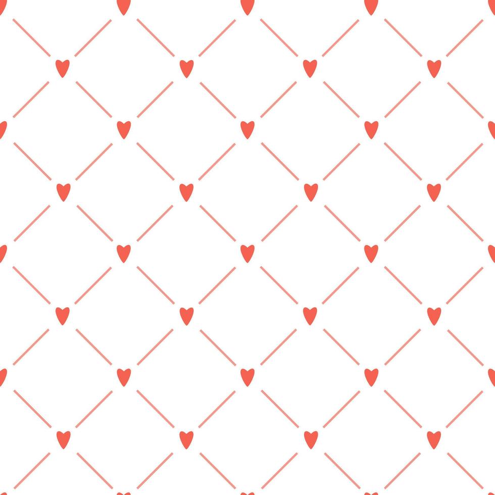 een gemakkelijk naadloos minimalistisch patroon met rood harten en strepen Aan een wit achtergrond. perfect voor Valentijnsdag dag verpakking en omhulsel papier ontwerp. vector illustratie