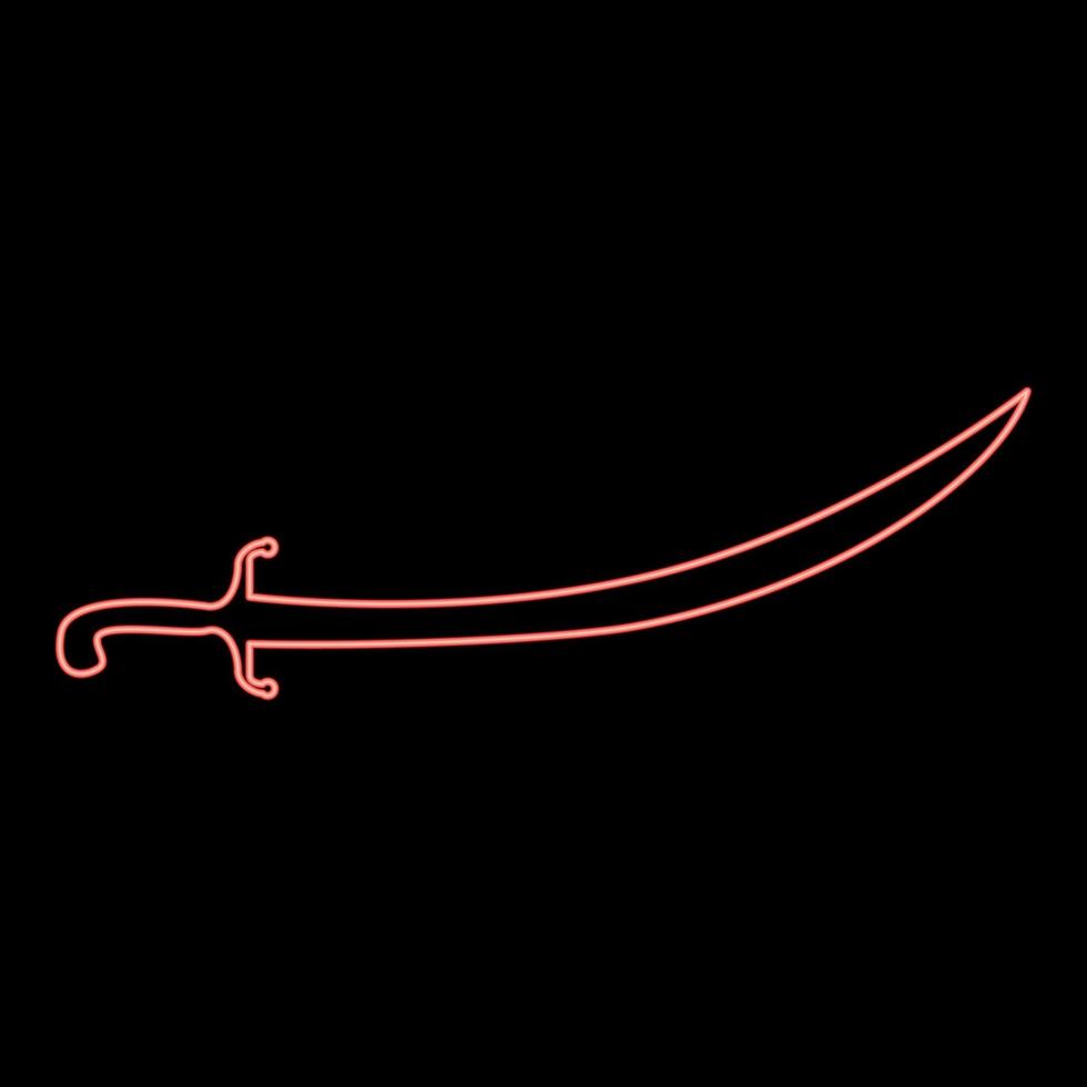 neon Turks sabel kromzwaard sabel van Arabisch Perzisch gebogen zwaard rood kleur vector illustratie beeld vlak stijl