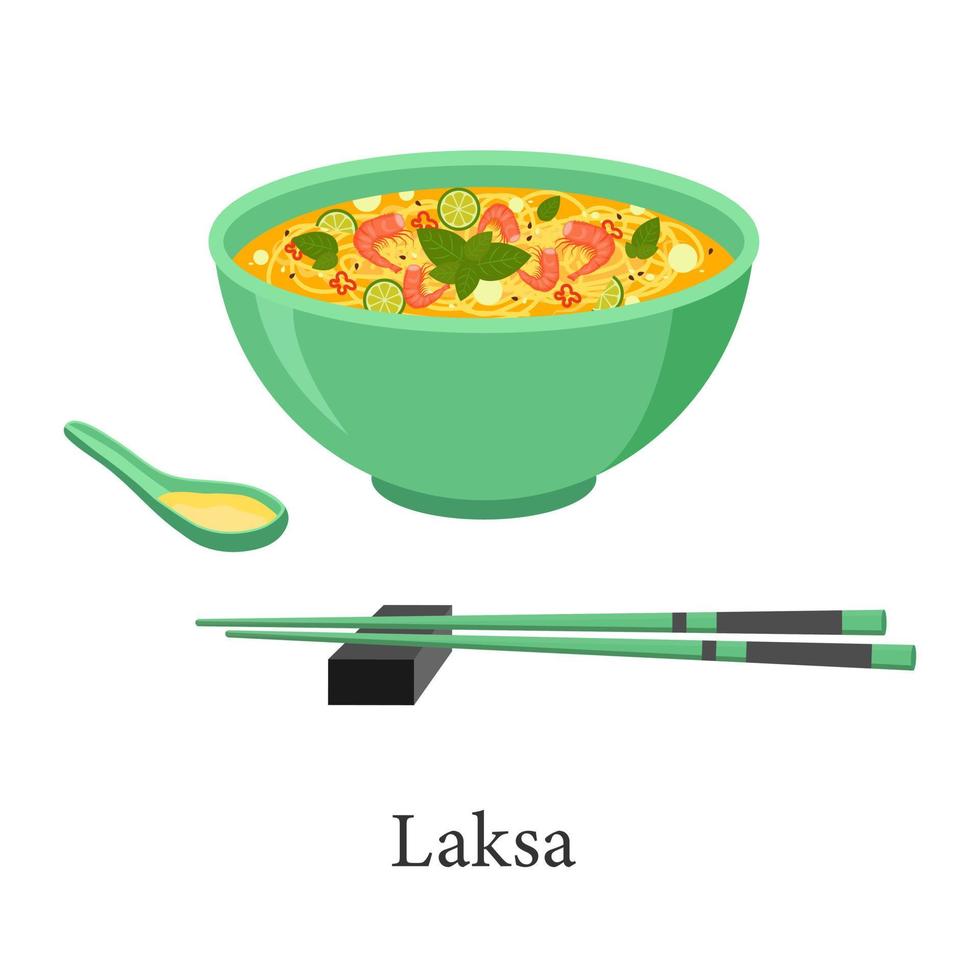 laksa noodle soep. vector illustratie.