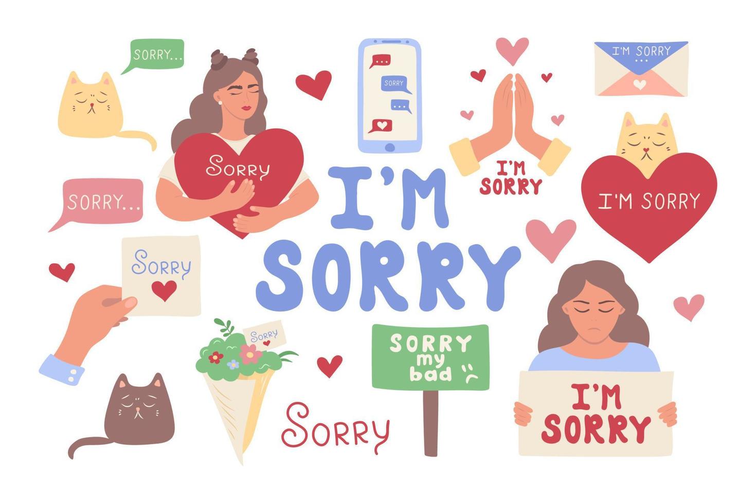 nationaal Sorry dag. een reeks van illustraties van excuses. vector illustratie