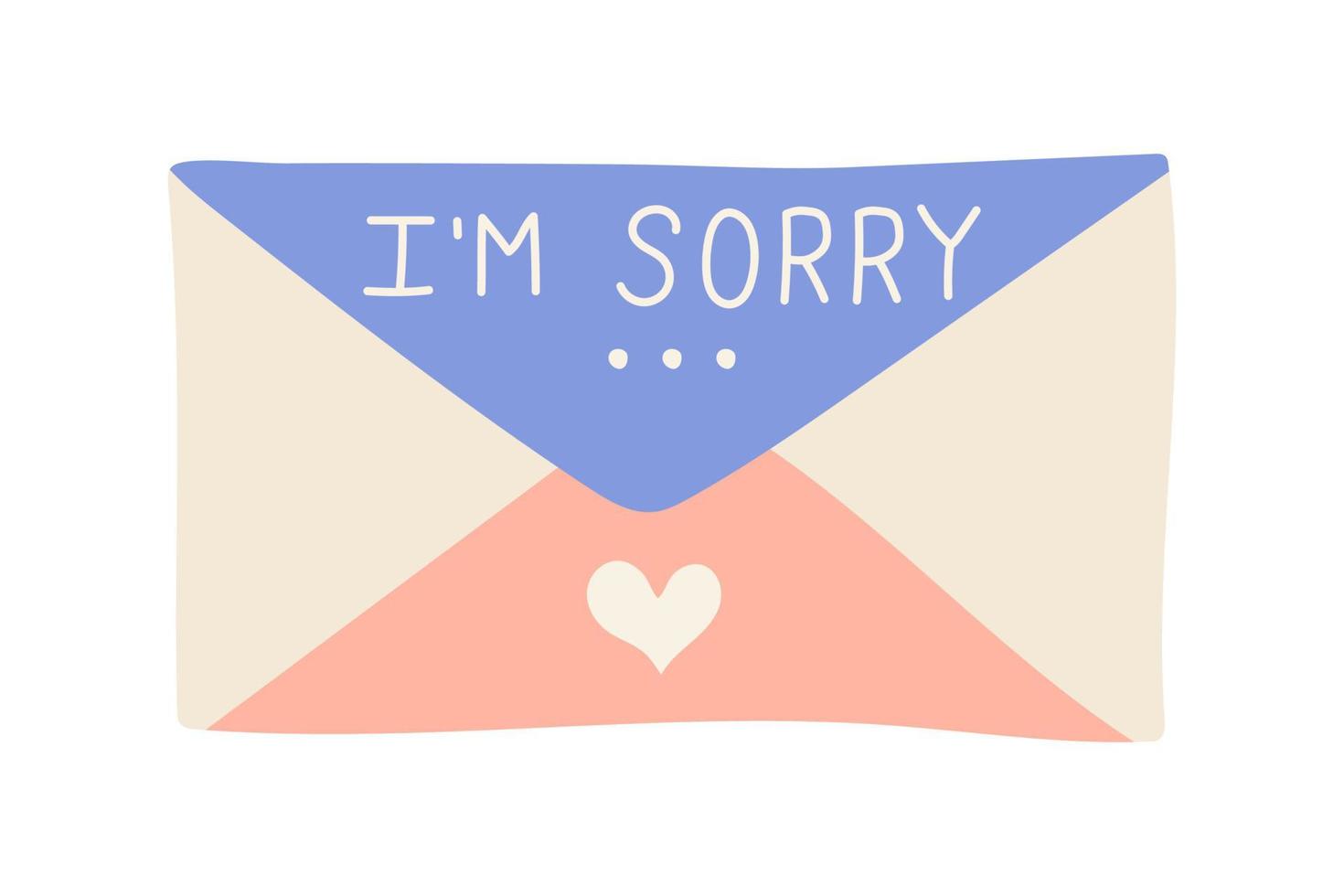 papier envelop met de opschrift sorry. gevoel sorry, opschrift ik ben sorry. vector illustratie