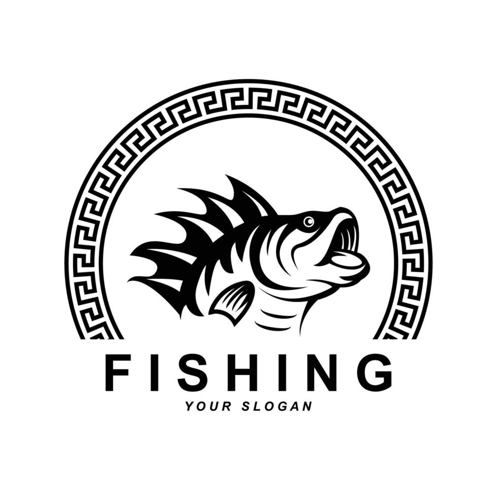 visvangst logo vector met leuze sjabloon