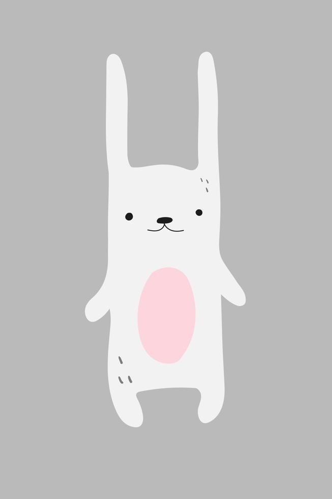 hand- getrokken tekenfilm vector tekening illustratie van een wit schattig konijn konijn Aan grijs achtergrond
