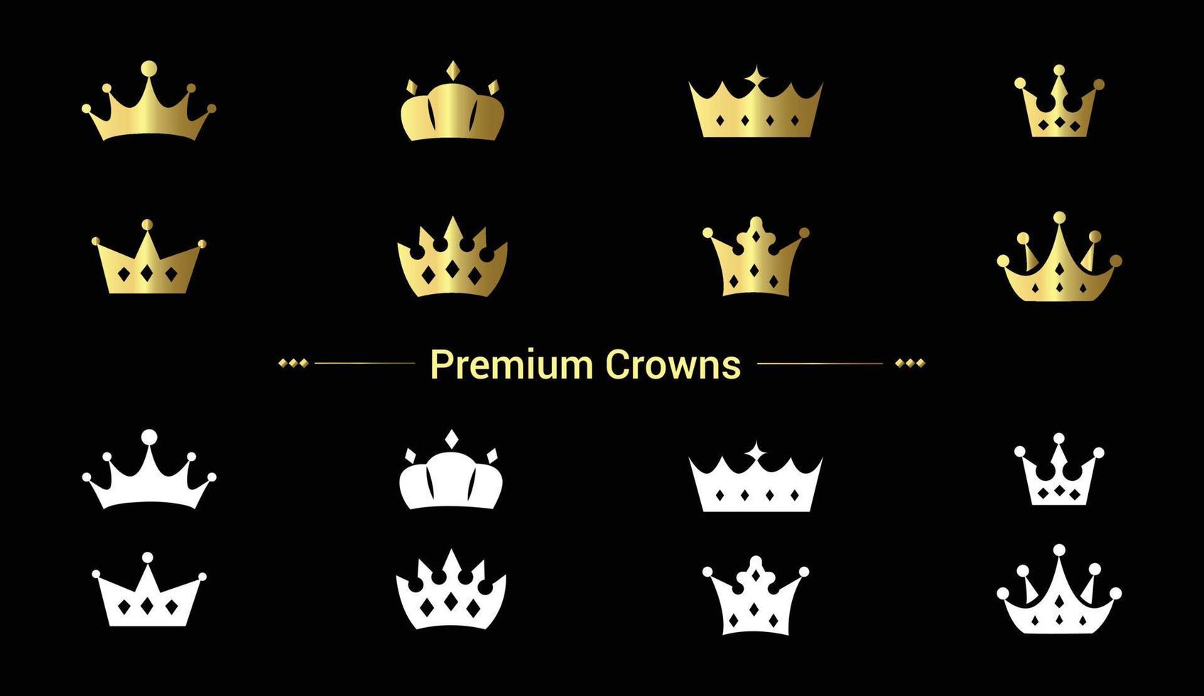 gouden en zwart kroon icoon verzameling reeks geïsoleerd Aan wit achtergrond vector illustratie