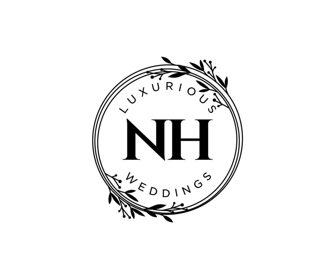 nh initialen brief bruiloft monogram logos sjabloon, hand- getrokken modern minimalistisch en bloemen Sjablonen voor uitnodiging kaarten, opslaan de datum, elegant identiteit. vector