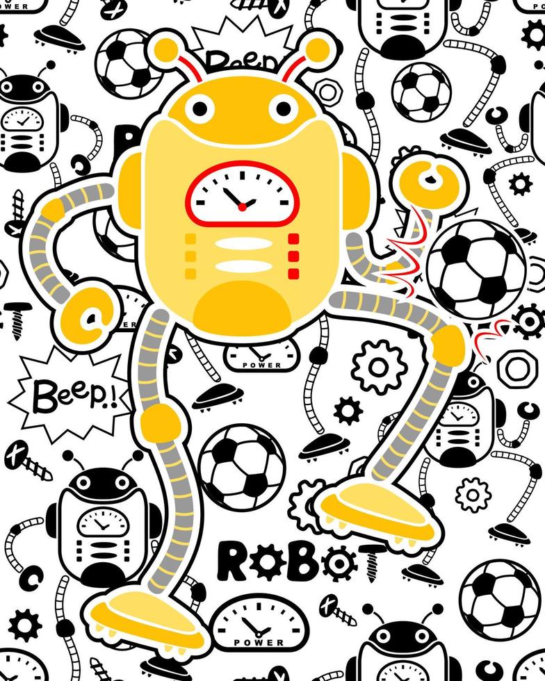 naadloos patroon vector van robots voetbal elementen illustratie met geel robot tekenfilm