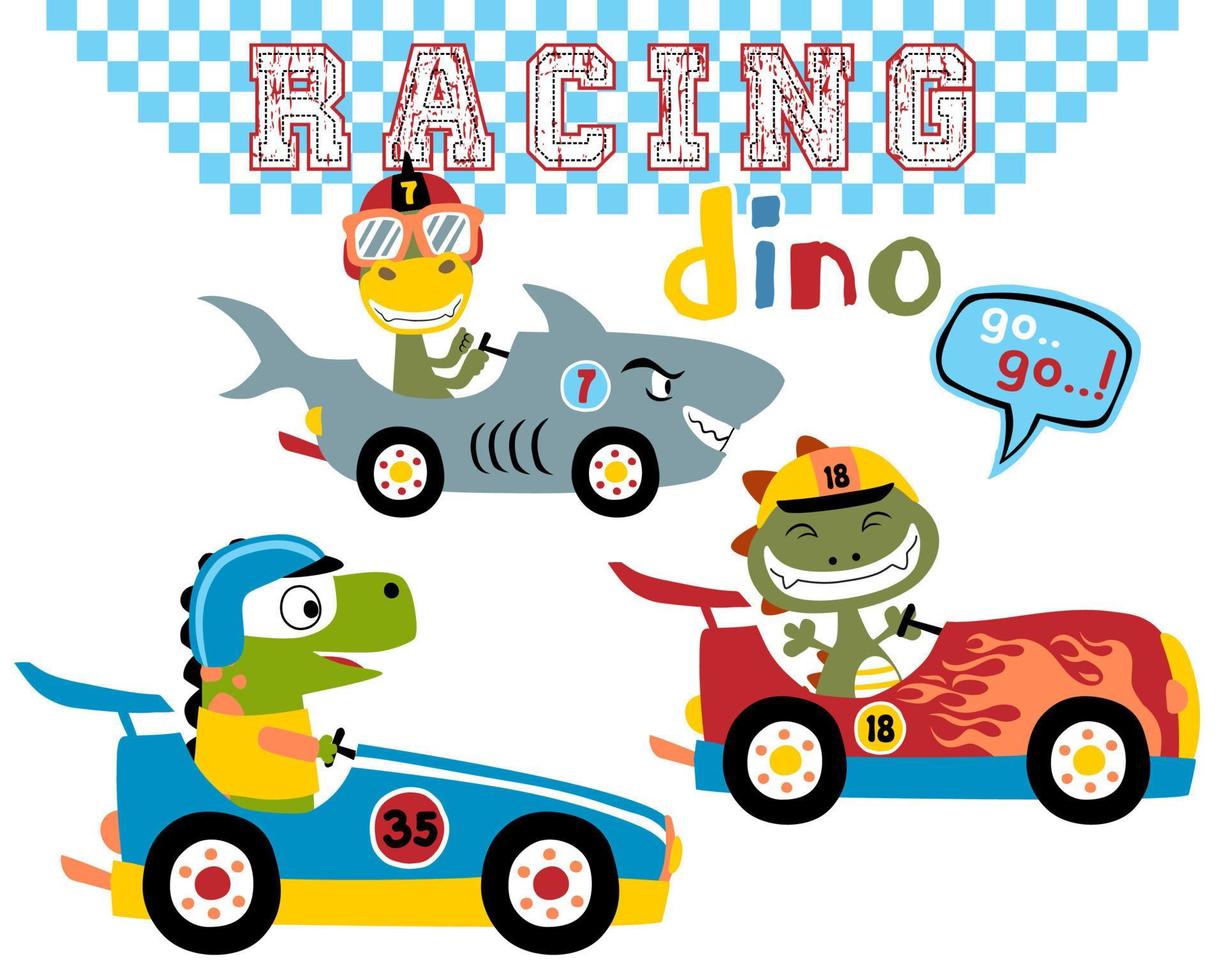 vector reeks van dinosaurussen tekenfilm het rijden ras auto