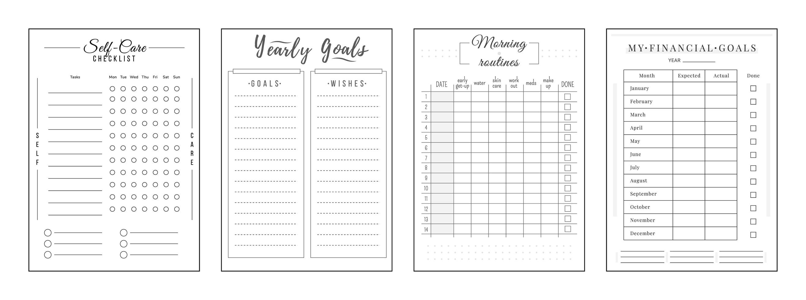 jaarlijkse resolutie minimalistische planner paginaset vector