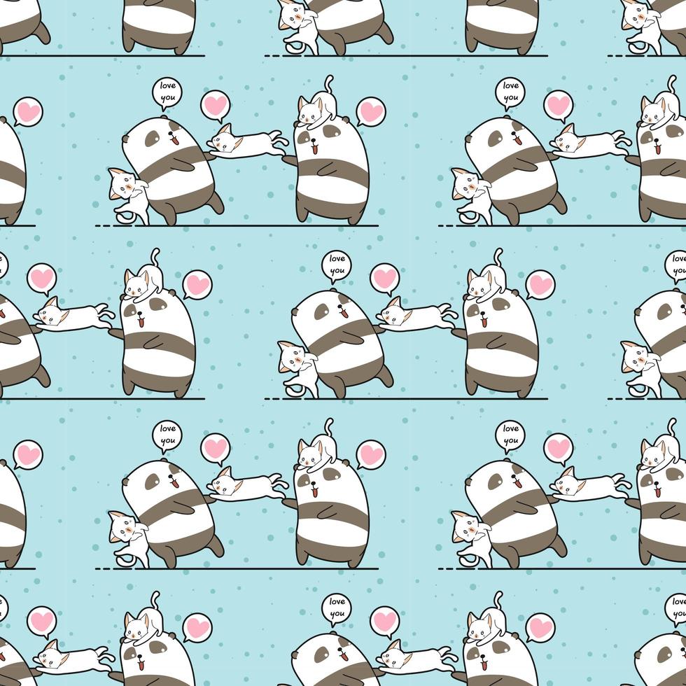 kawaii panda en kattenkarakters vriendschapspatroon vector