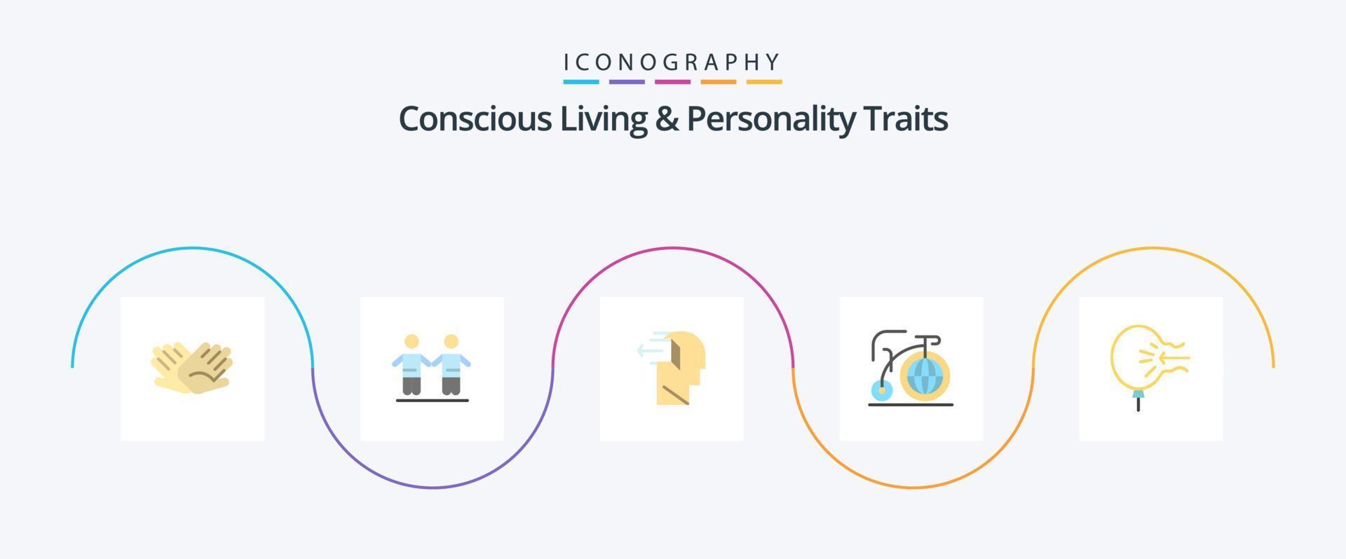bewust leven en persoonlijkheid eigenschappen vlak 5 icoon pak inclusief inspiratie. fiets. groep. groot. uit vector