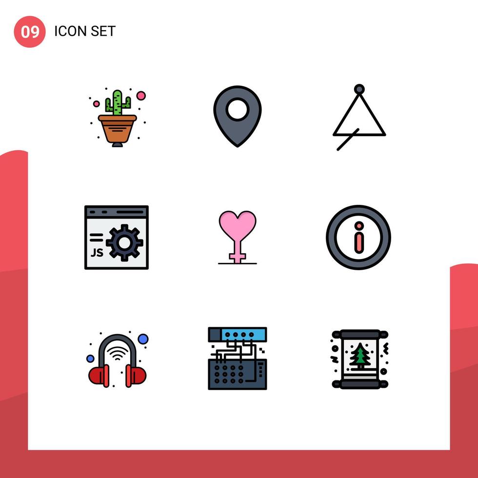 reeks van 9 vector gevulde lijn vlak kleuren Aan rooster voor hart ontwikkeling instrument ontwikkelen browser bewerkbare vector ontwerp elementen