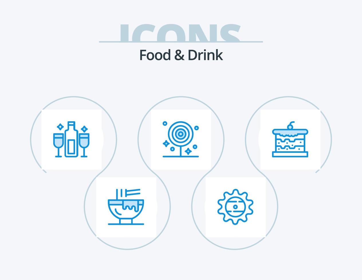 voedsel en drinken blauw icoon pak 5 icoon ontwerp. drankje. ontbijt. voedsel. drankjes. viering vector