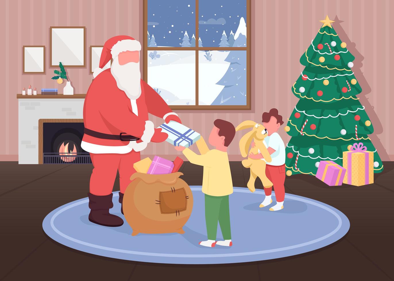 santa geeft cadeautjes aan kinderen vector