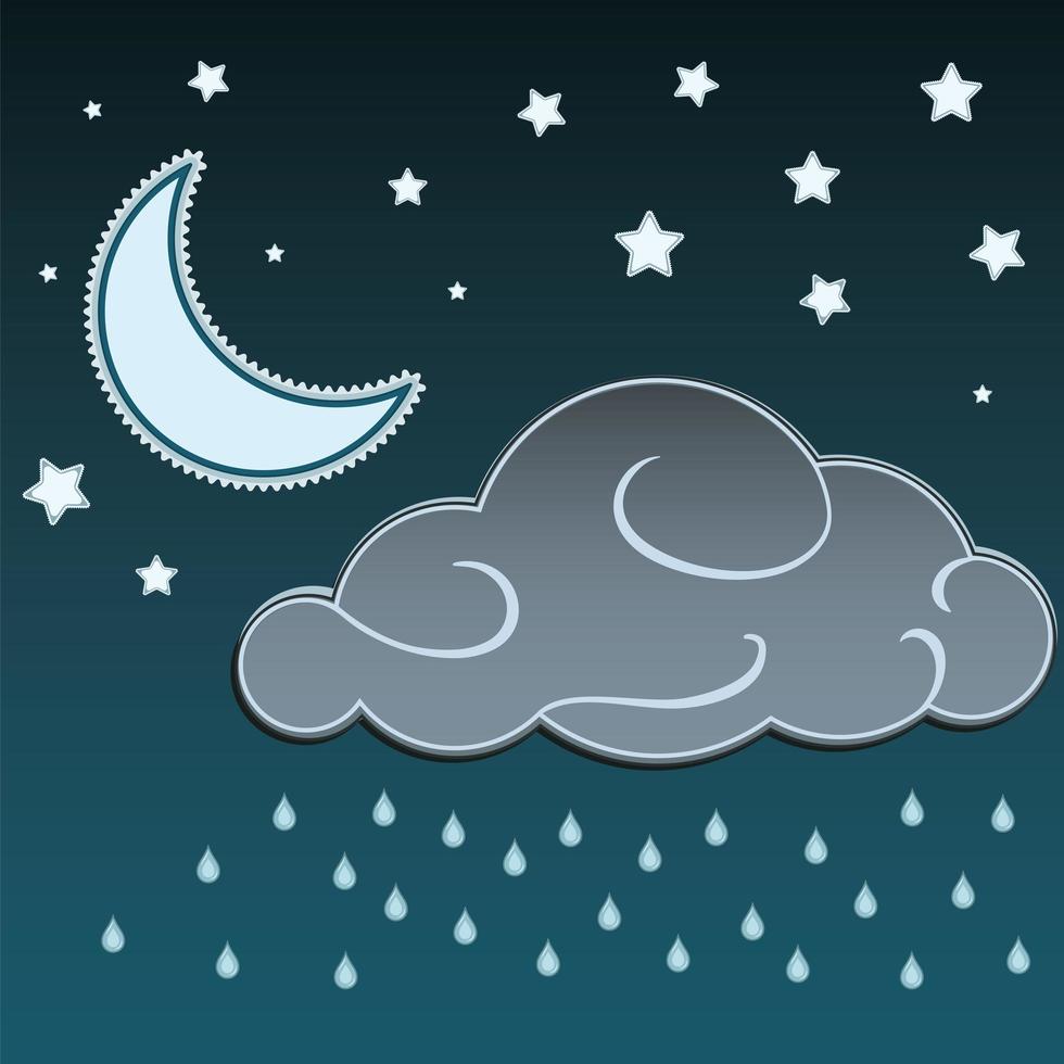 cartoon maan en sterren in de nacht en wolken vector