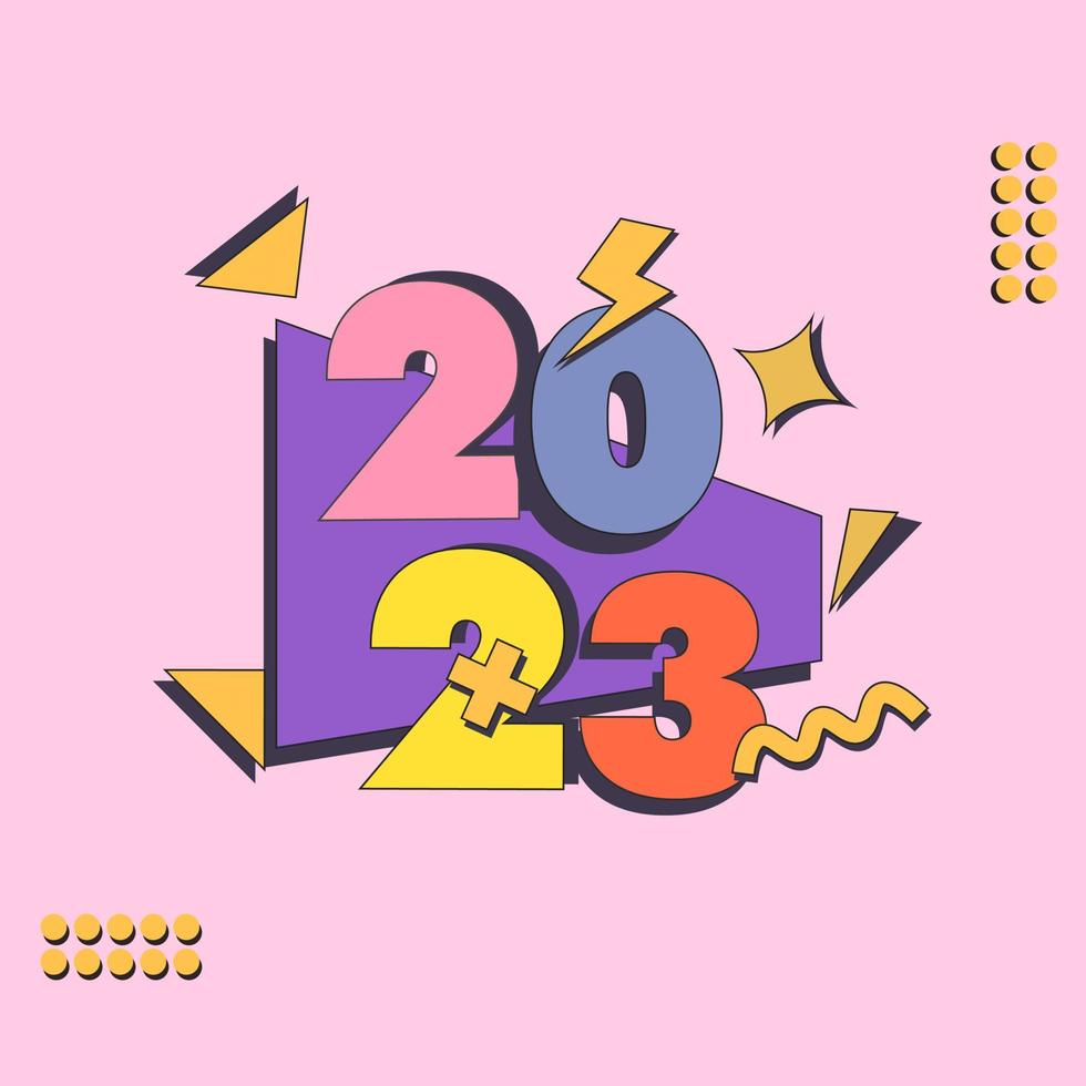 gelukkig nieuw jaar 2023 logo retro stijl groovy ontwerp vector