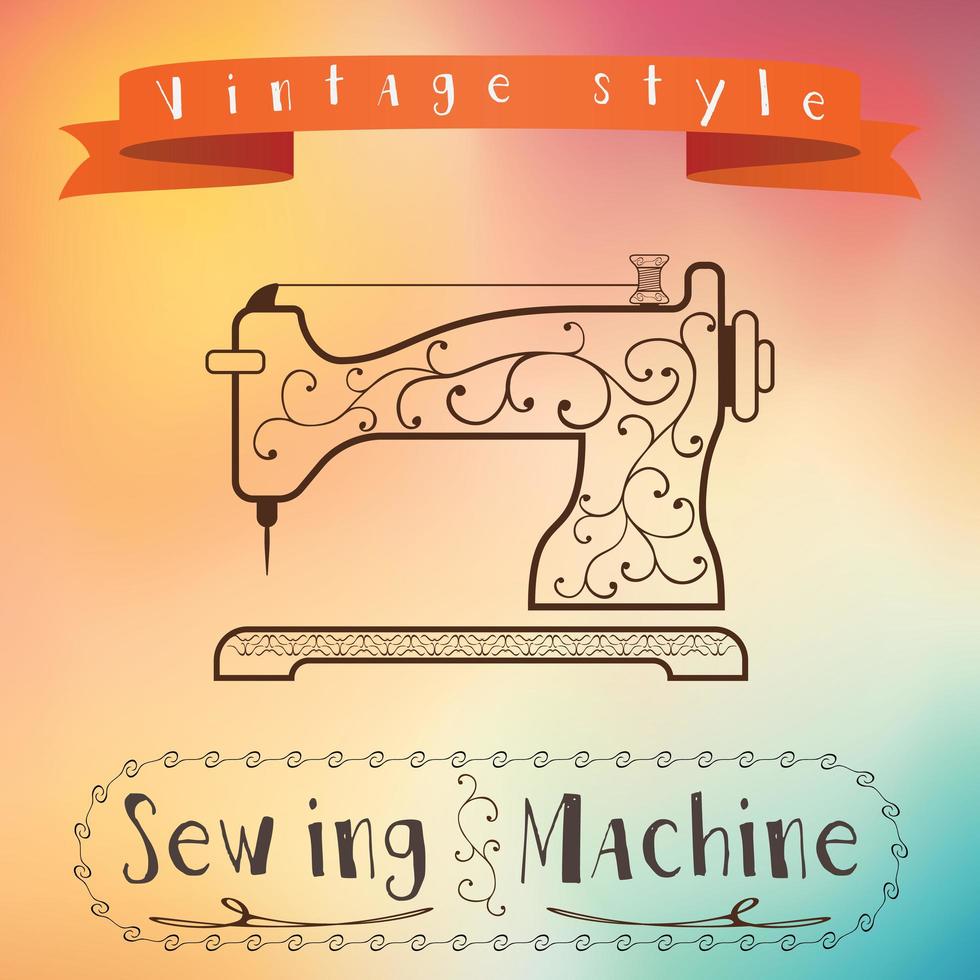 oude retro naaimachine met bloemenornament vector