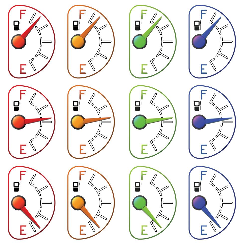 brandstof meter set staande bekleed geïsoleerd op een witte achtergrond vector