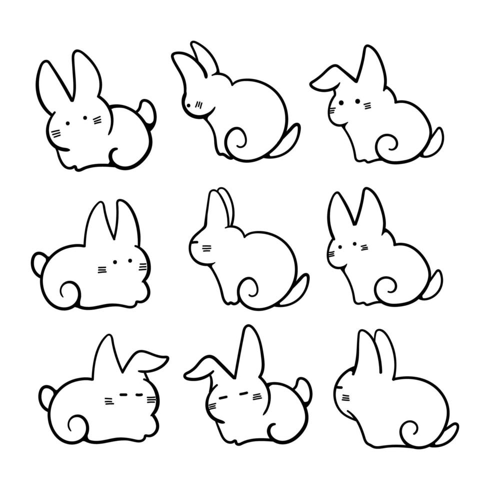 verzameling van schattig baby konijn konijn lijn kunst vector grafiek