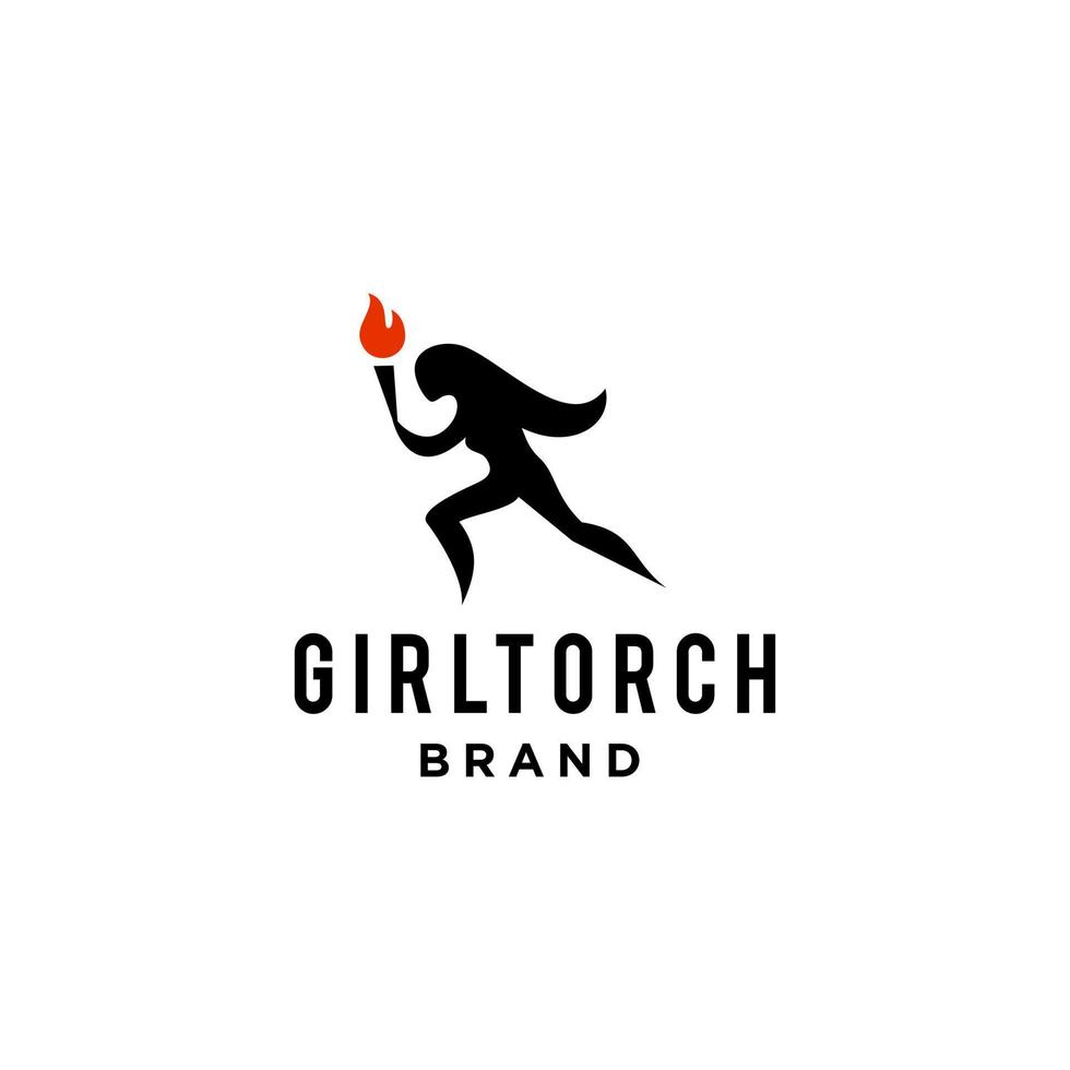 Dames Holding brand fakkel vector logo icoon ontwerp, atletisch stijl rennen meisje brengen een brand stok
