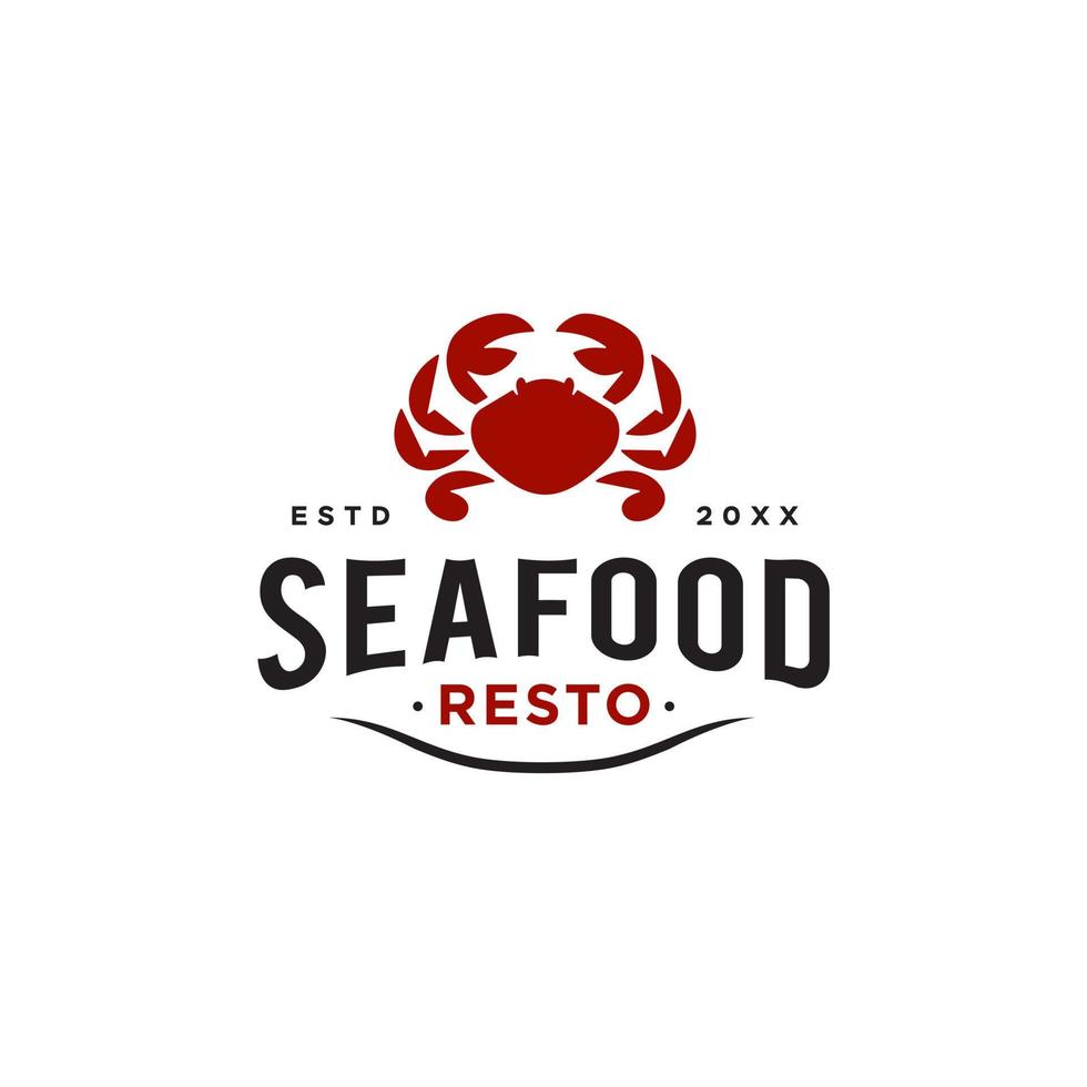 zeevruchten rood krab restaurant logo ontwerp icoon voor voedsel bedrijf, klassiek wijnoogst retro stijl logotype vector typografie