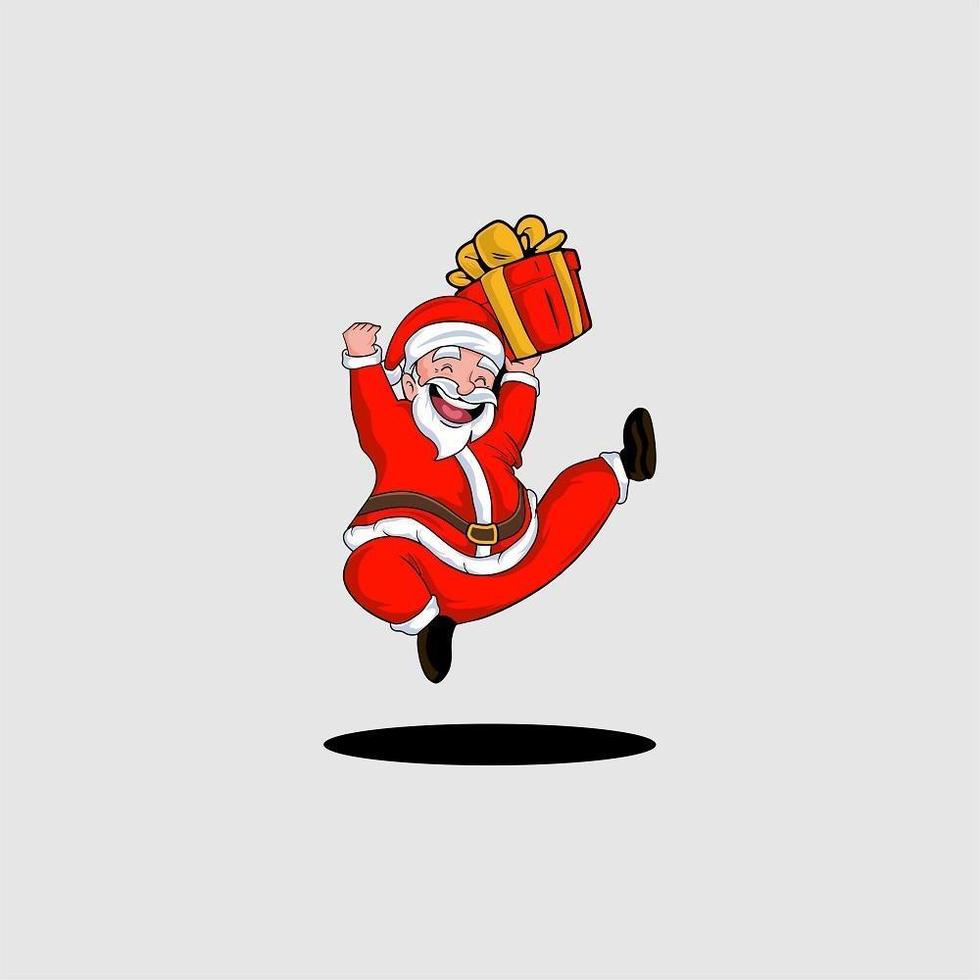 springende kerstman met een geschenk cartoon vector