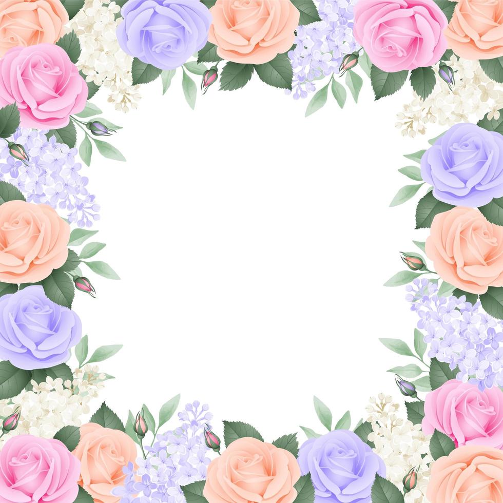 frame met zachte kleurenrozen en hortensia vector
