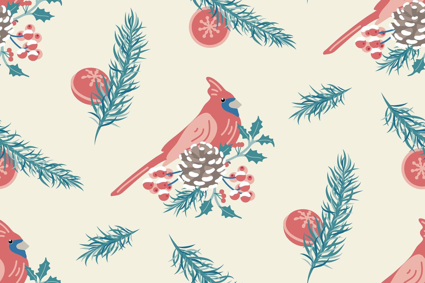 winter vogel en takken naadloze patroon vector